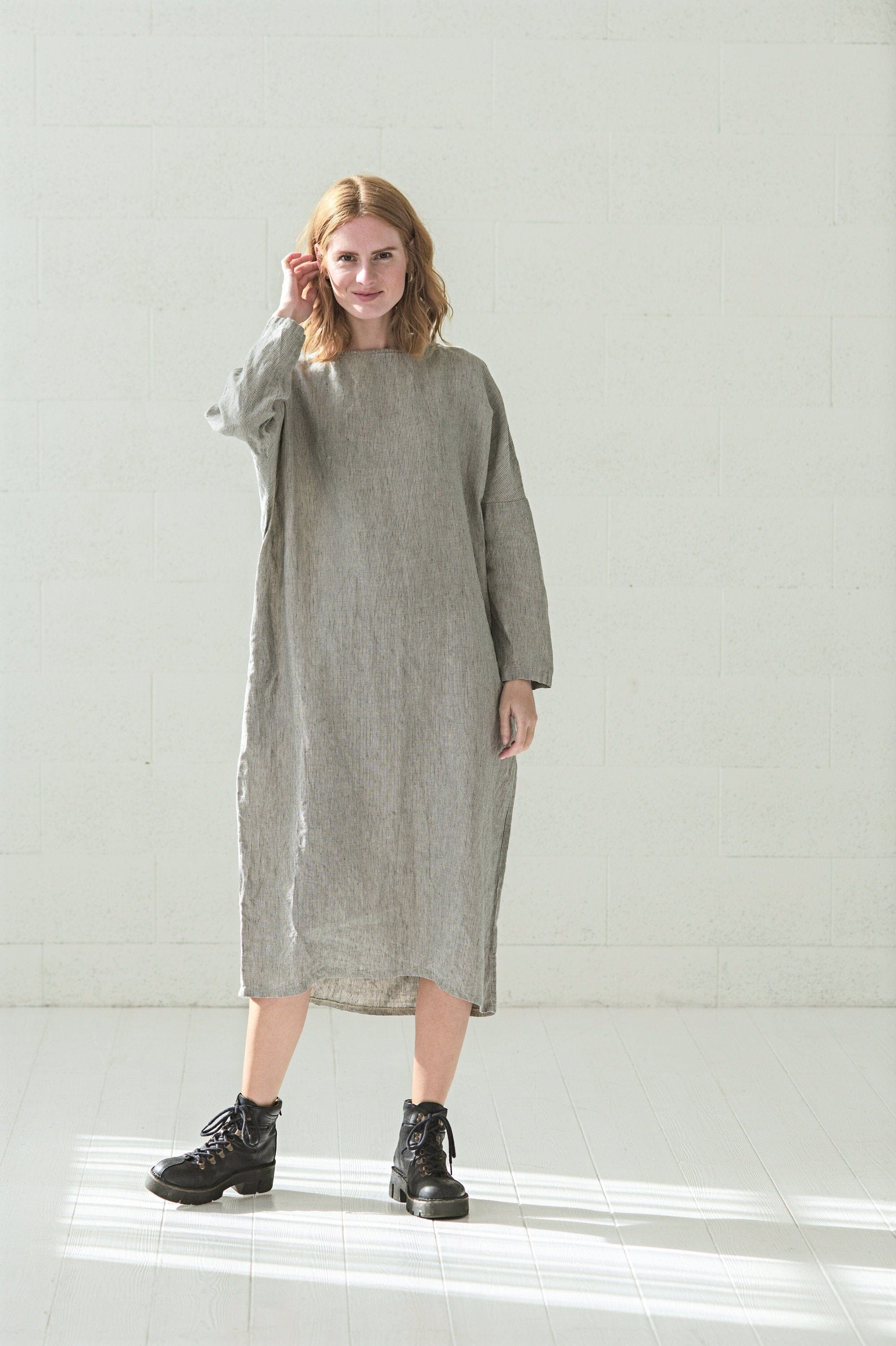 Maxi Linen Dress with Long Sleeves Old Linen Mill 