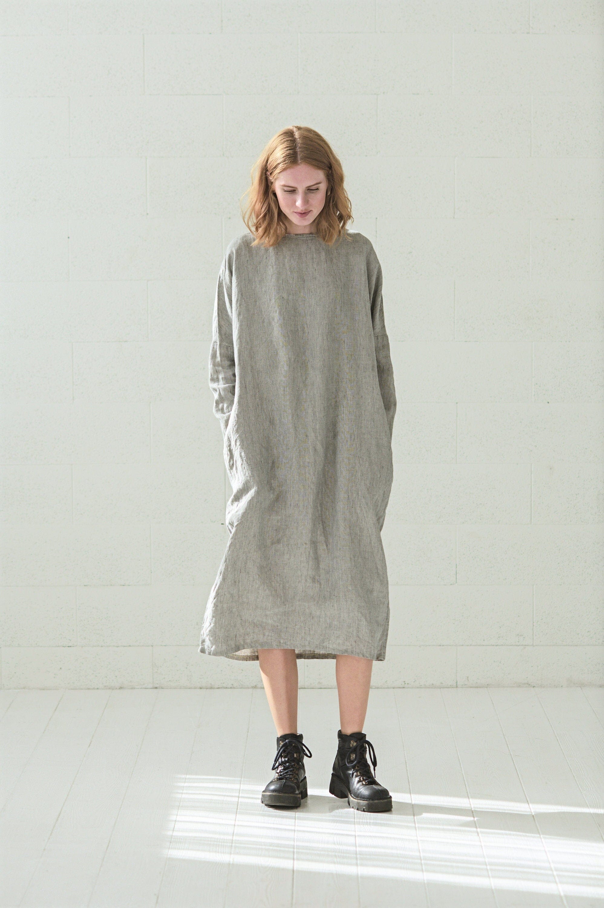 Maxi Linen Dress with Long Sleeves Old Linen Mill 
