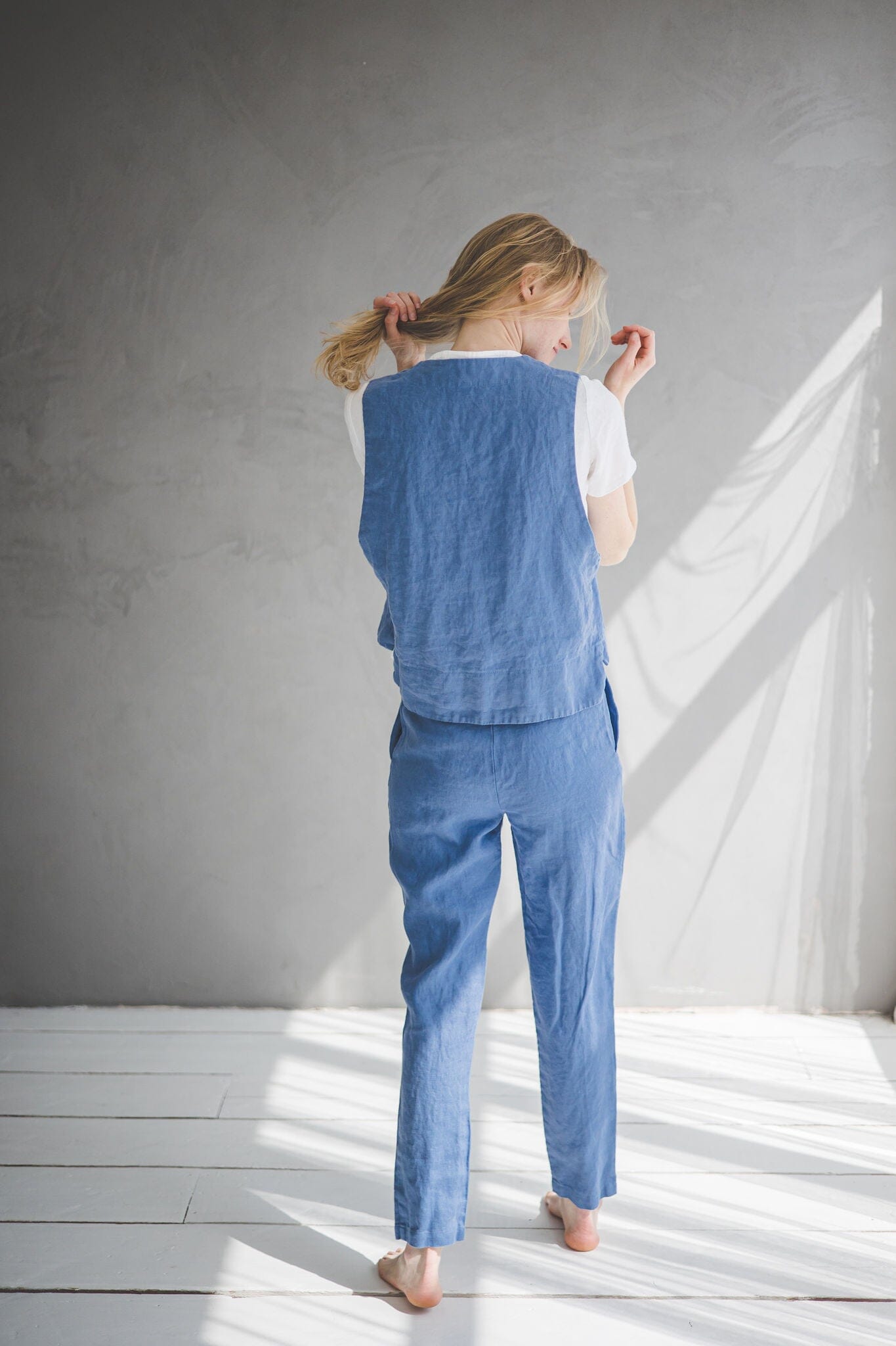Mid Waist Fitted Linen Pants P01 Old Linen Mill