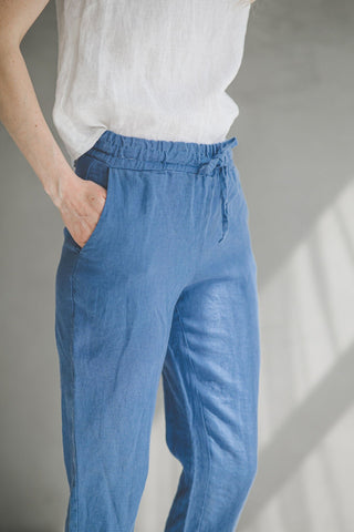 Mid Waist Fitted Linen Pants P01 Old Linen Mill