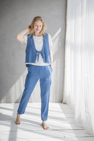 Mid Waist Fitted Linen Pants P01 Old Linen Mill