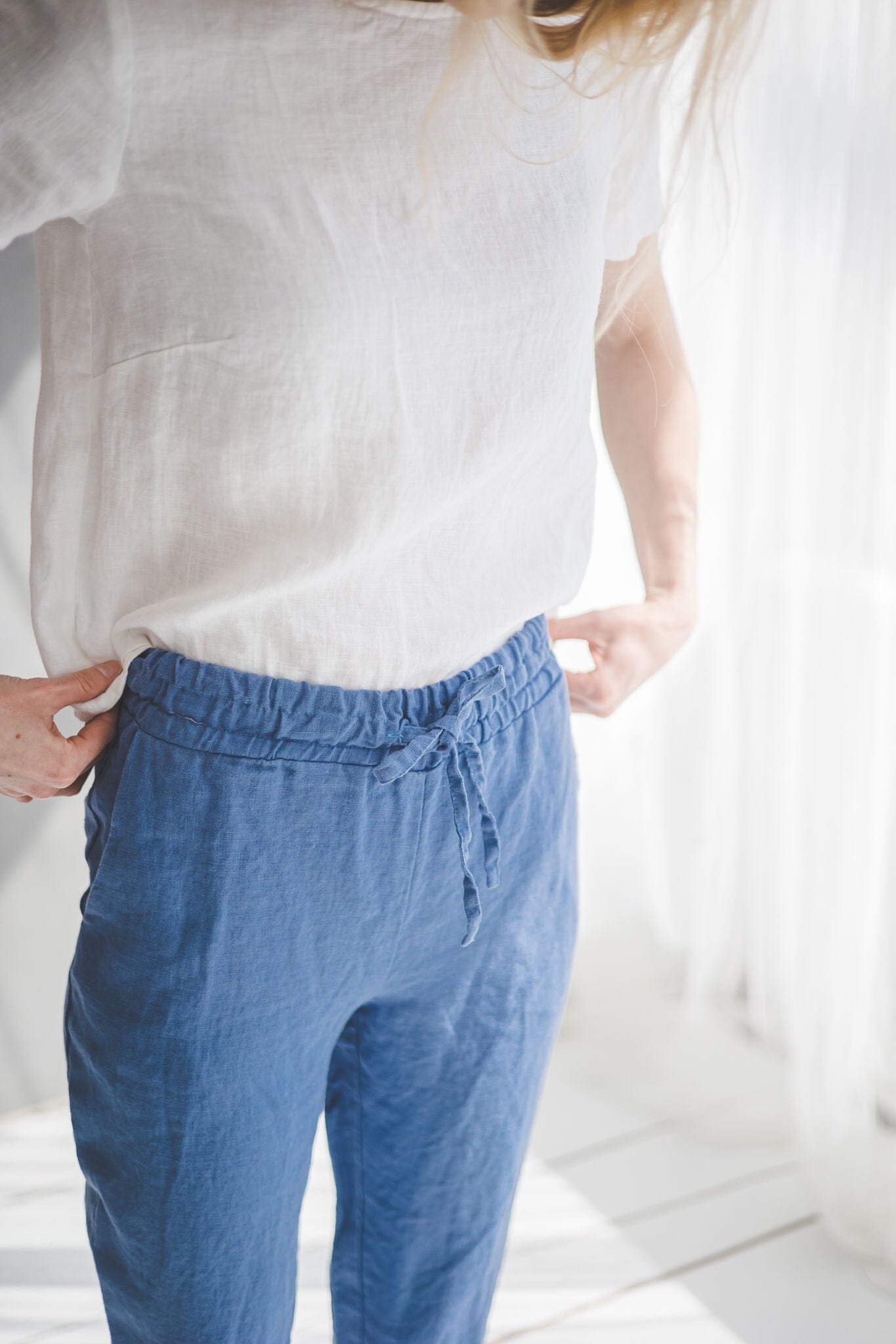 Mid Waist Fitted Linen Pants P01 Old Linen Mill