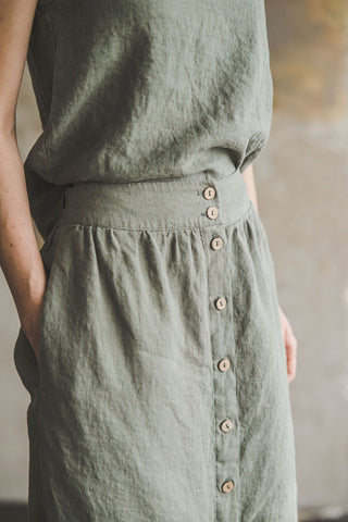 Midi Fitted Linen Women Skirt Old Linen Mill 