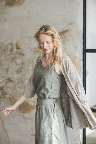 Midi Fitted Linen Women Skirt Old Linen Mill 