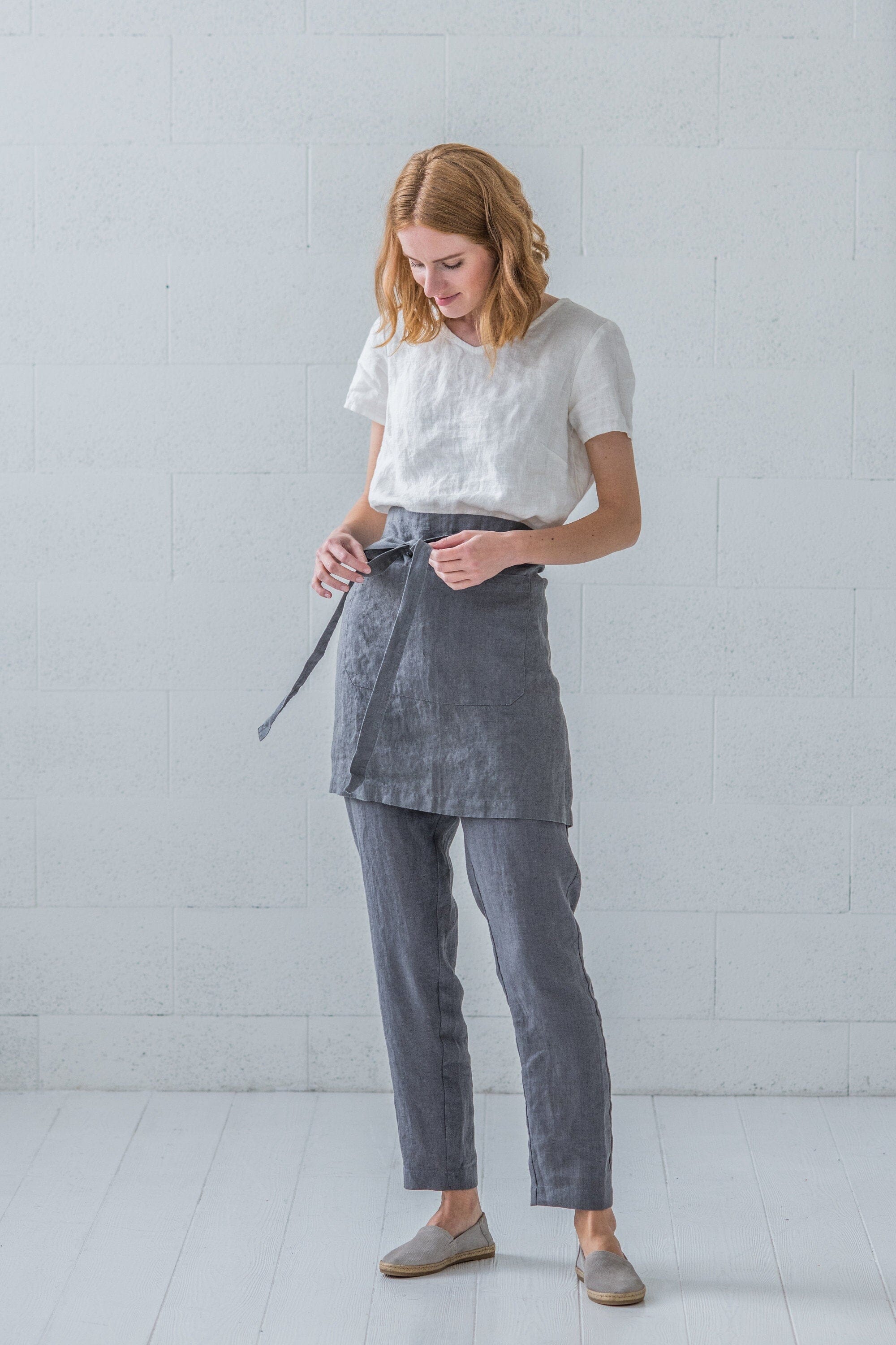 Midi Linen Half Apron Old Linen Mill 