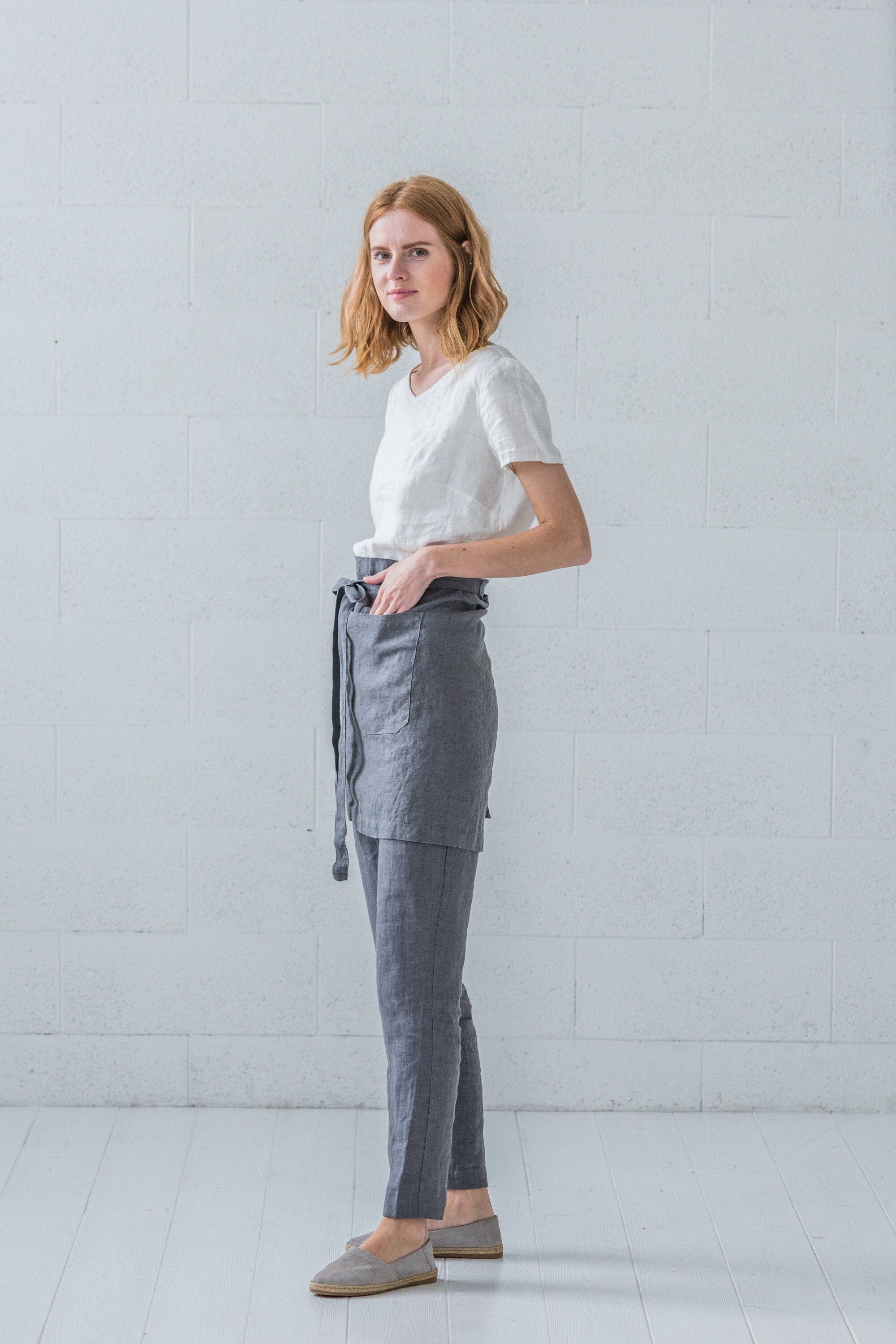 Midi Linen Half Apron Old Linen Mill 