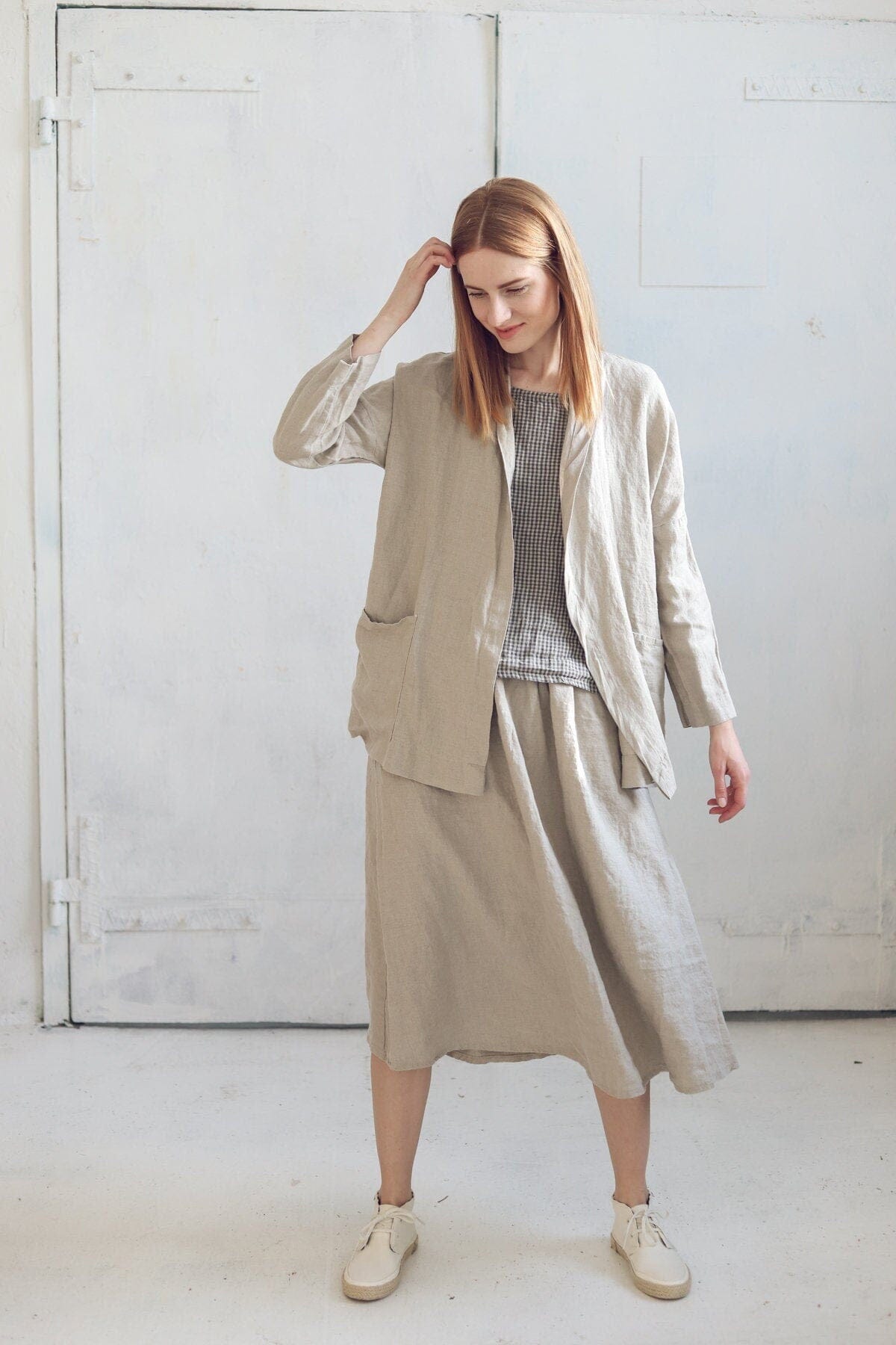 Minimal Linen Jacket with Pockets Old Linen Mill 