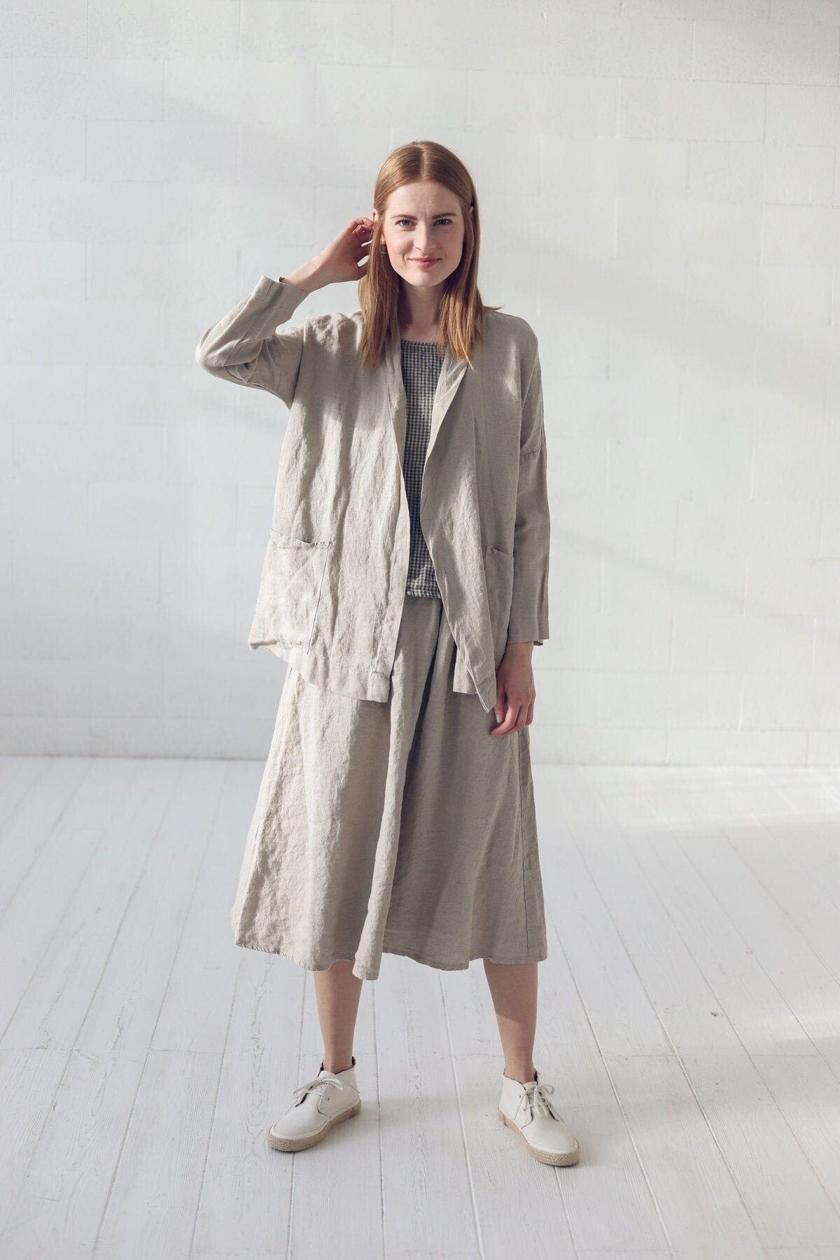 Minimal Linen Jacket with Pockets Old Linen Mill 