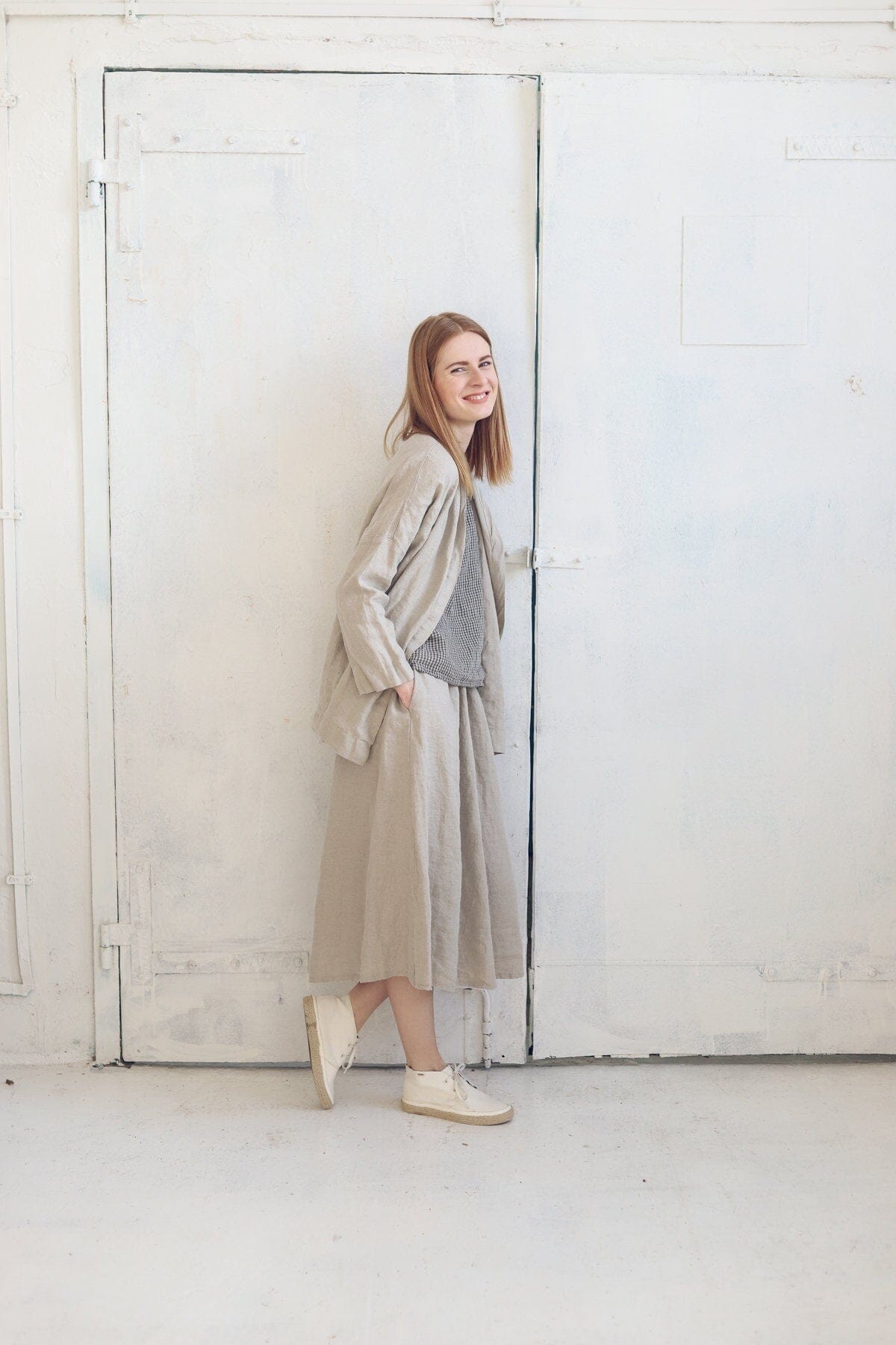Minimal Linen Jacket with Pockets Old Linen Mill 
