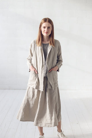 Minimal Linen Jacket with Pockets Old Linen Mill Small Grey Checks XS/S 