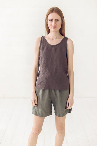 Minimal Summer Linen Blouse Old Linen Mill Small Grey Checks XS/S 