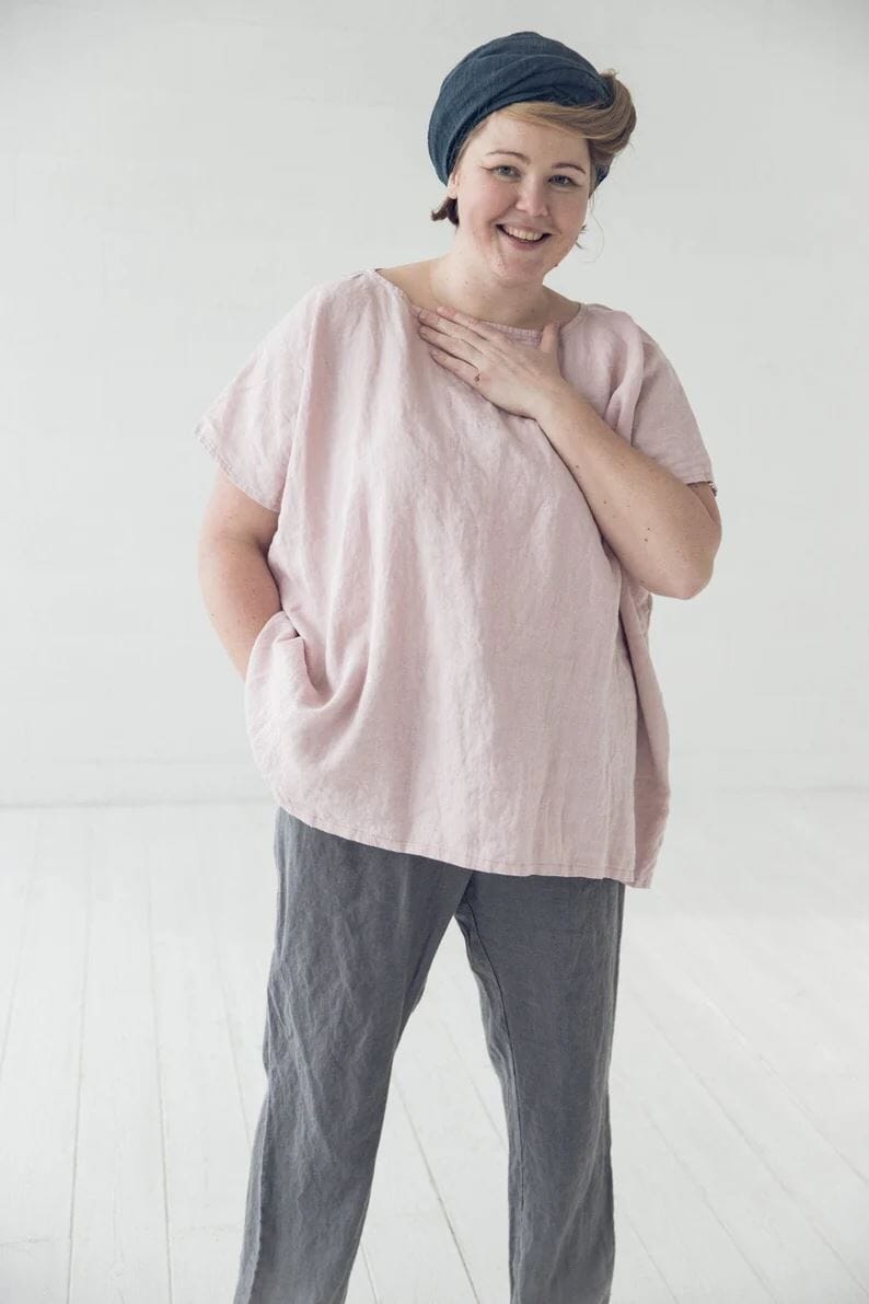 Minimalist Handmade Linen Top Old Linen Mill Burnt Orange 3 XL / 4 XL 