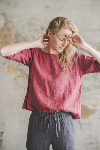 Minimalist Linen Blouse Old Linen Mill Small Grey Checks XS/S 