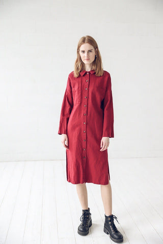 Minimalist Linen Button Down Shirt Dress Old Linen Mill 