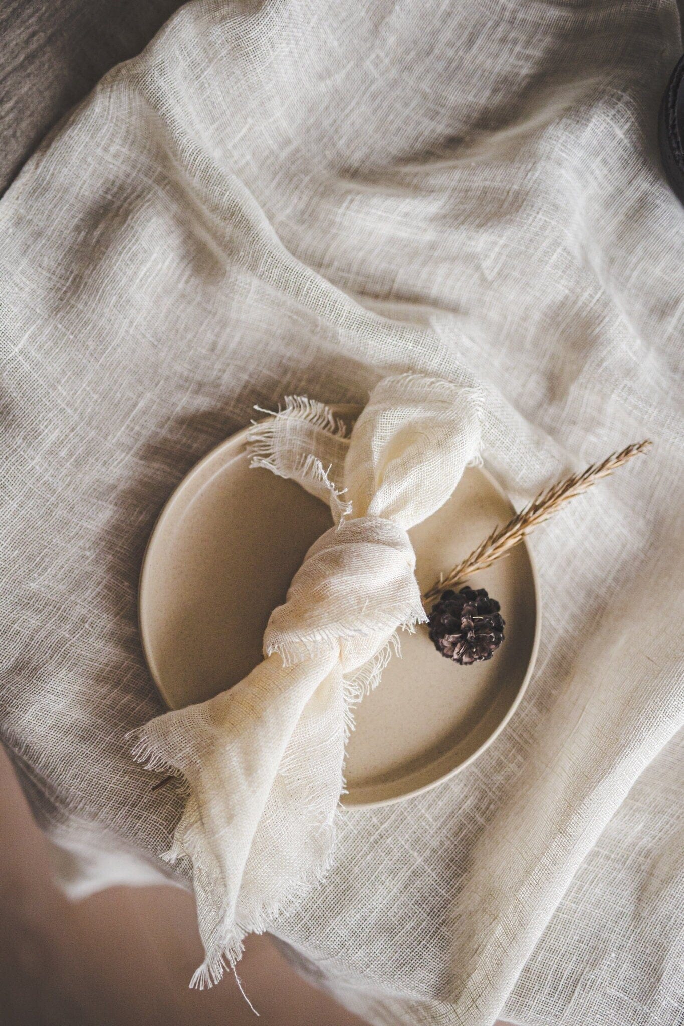 Beige Gauze Linen Napkins with Raw Edges Fringes – Old Linen Mill