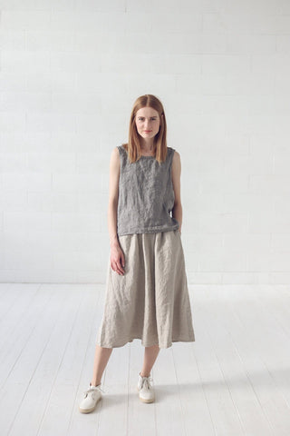 Natural Linen Sleeveless Blouse Old Linen Mill Small Grey Checks XS/S 