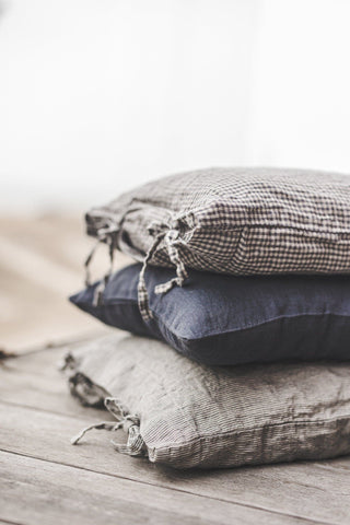 Natural Linen Throw Pillow Cover with Ties Old Linen Mill 
