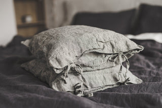Natural Linen Throw Pillow Cover with Ties Old Linen Mill 