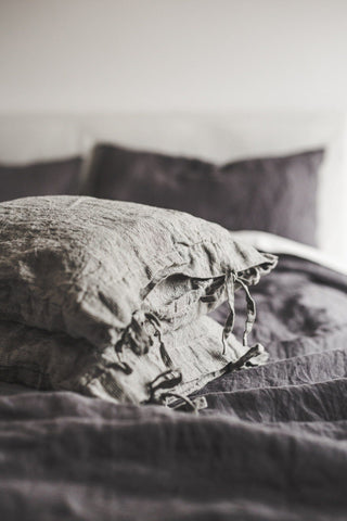 Natural Linen Throw Pillow Cover with Ties Old Linen Mill 