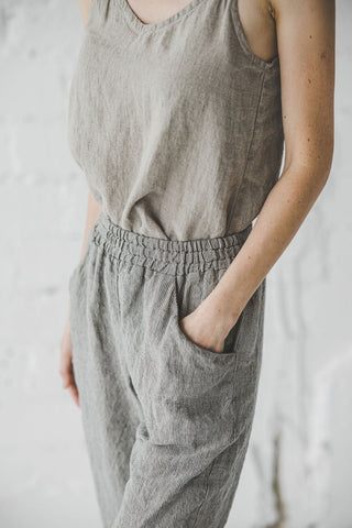 Natural Loose Linen Pants with Elastic Waistband Old Linen Mill 