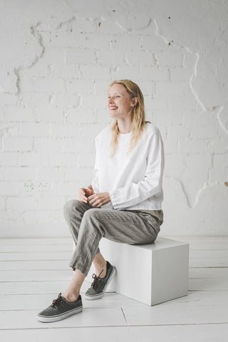 Natural Loose Linen Pants with Elastic Waistband Old Linen Mill 