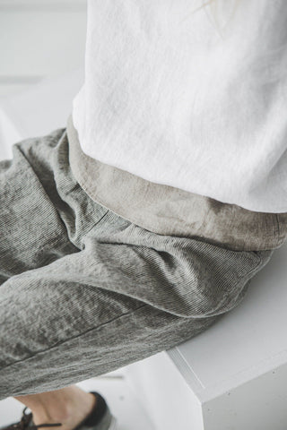 Natural Loose Linen Pants with Elastic Waistband Old Linen Mill 