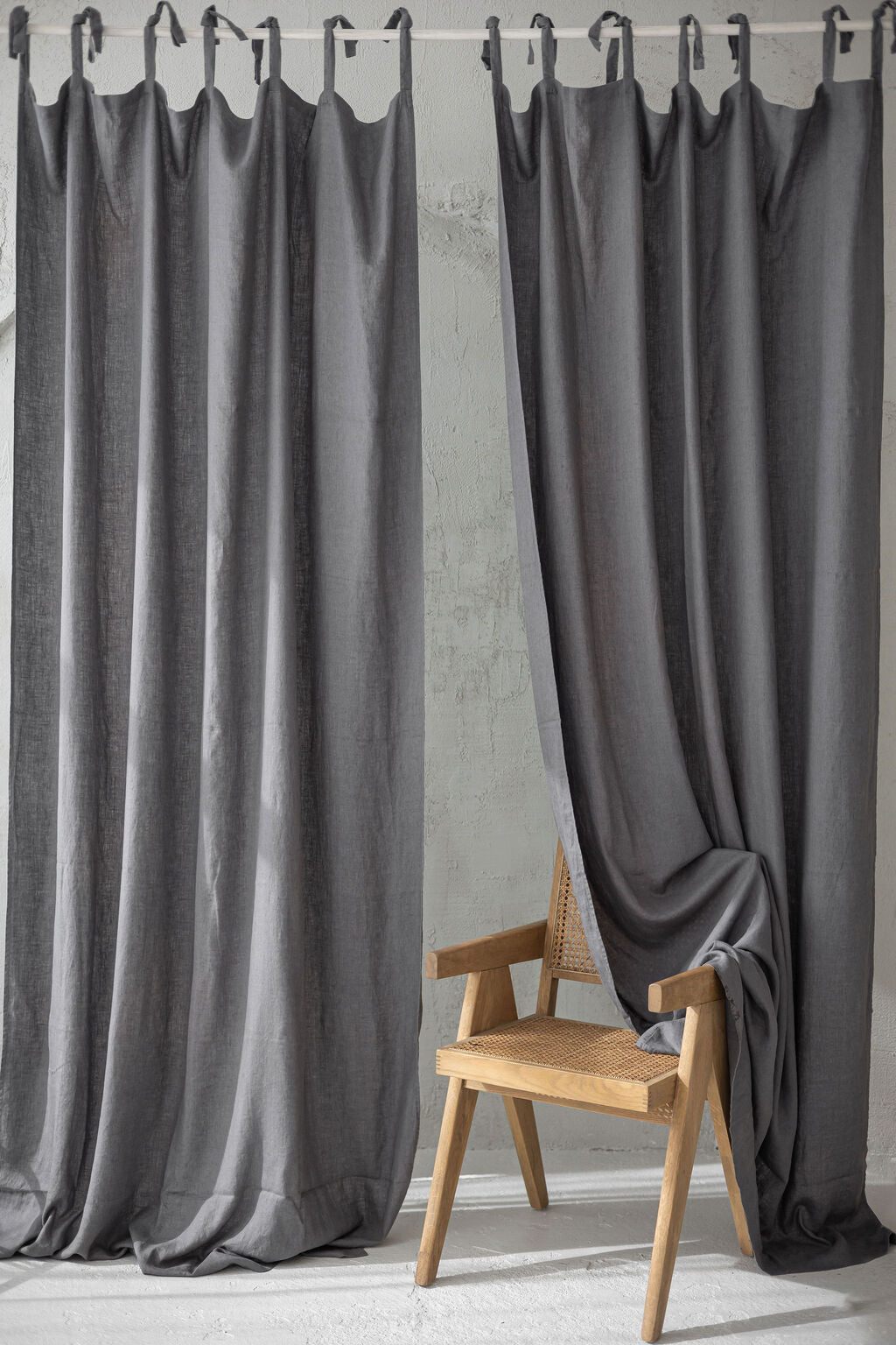Natural Soft Linen Curtain Panel with Ties Old Linen Mill