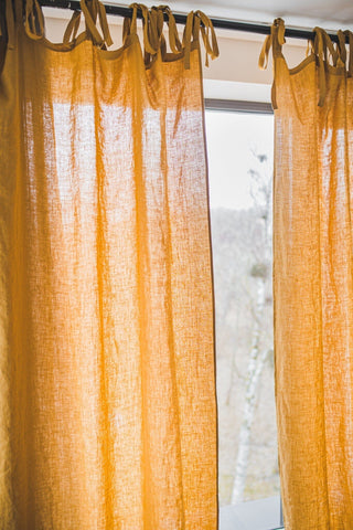Natural Soft Linen Drapes Ties Top Curtain Panel Old Linen Mill 