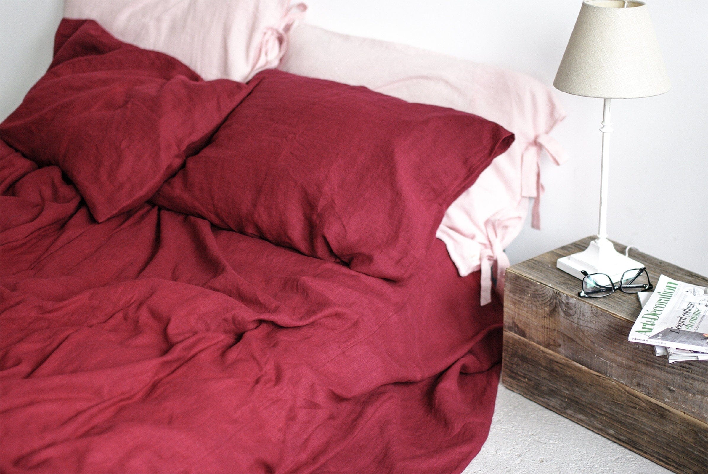 Natural Soft Linen Ruby Red Bedding Set Old Linen Mill 