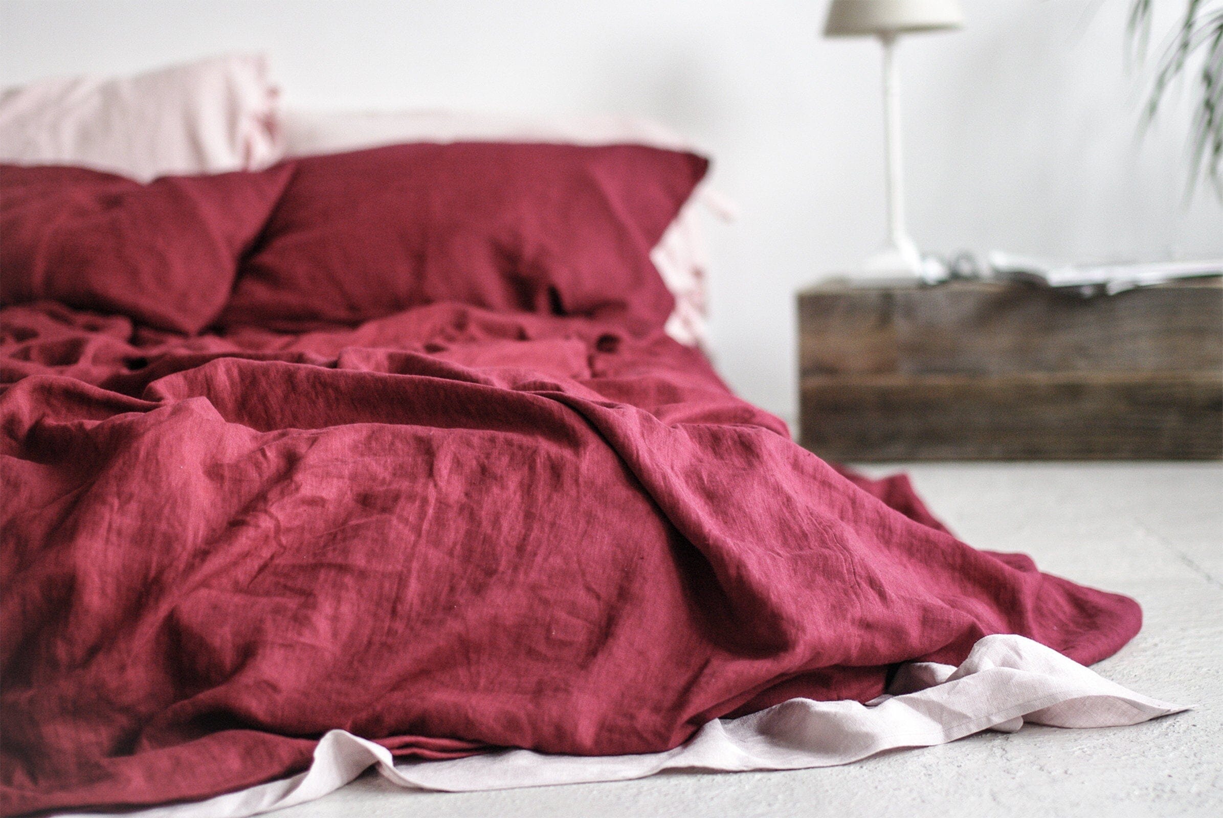 Natural Soft Linen Ruby Red Bedding Set Old Linen Mill 