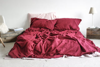 Natural Soft Linen Ruby Red Bedding Set Old Linen Mill Ivory US/CA Single 