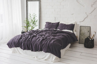 Natural Washed Linen Bedding Set Old Linen Mill Dark Aubergine US/CA Single 