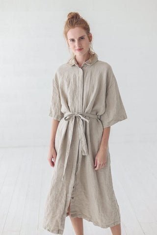 Organic Linen Soft Dress Old Linen Mill Small Grey Checks XS/S 
