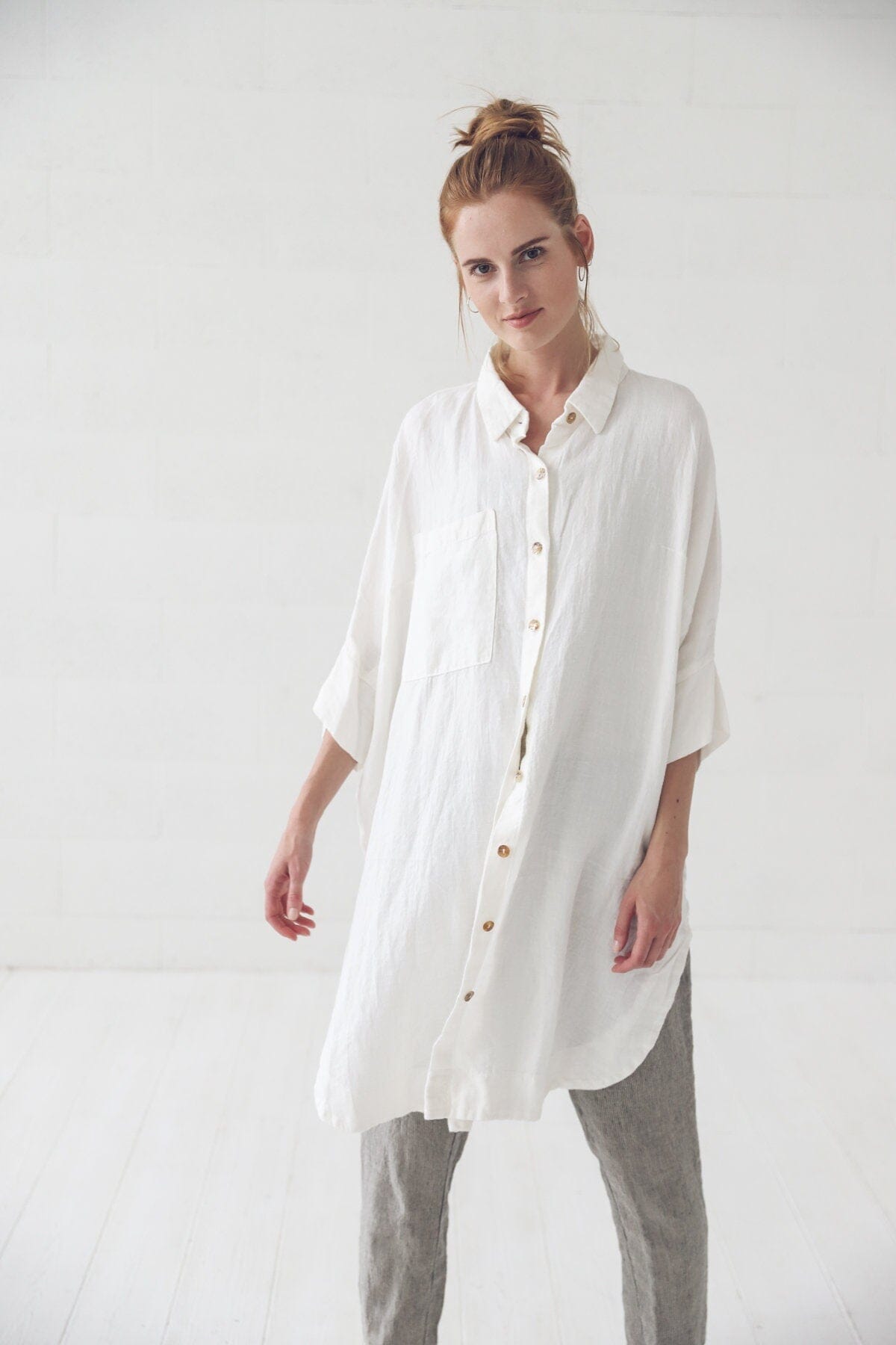 Oversize Loose Linen Shirt Old Linen Mill Small Grey Checks 