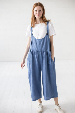 Oversized Linen Jumpsuit Old Linen Mill Small Grey Checks XS/S 