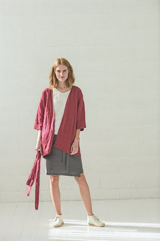 Oversized Linen Kimono Jacket Old Linen Mill Small Grey Checks XS/S 
