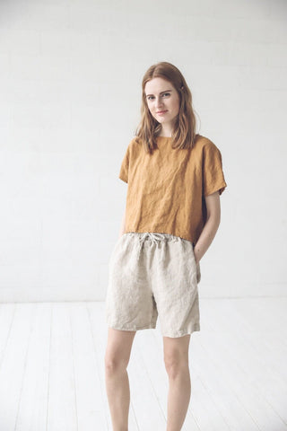 Oversized Linen Tee Blouse Old Linen Mill Small Grey Checks XS/S 