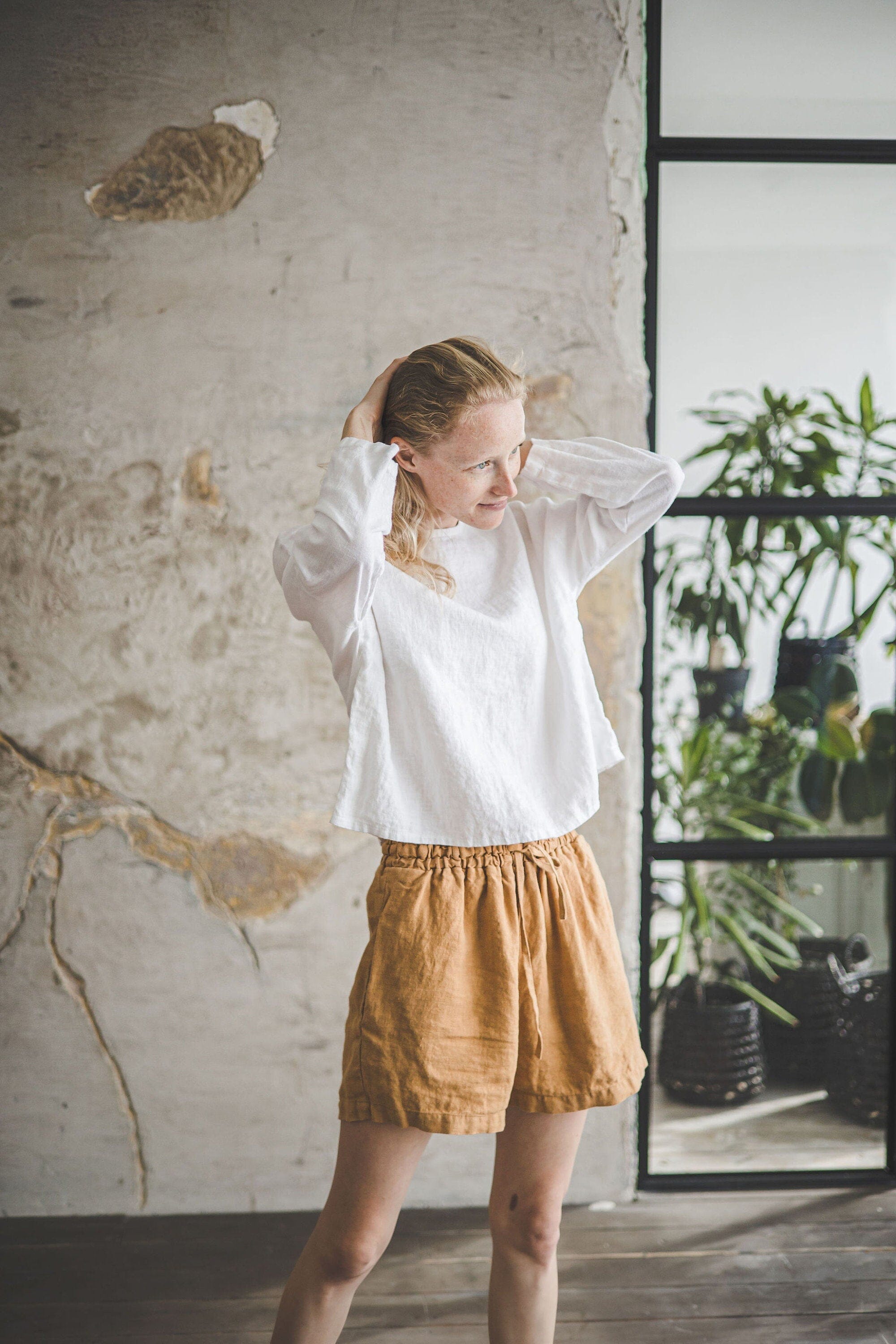Oversized Short White Linen Top Old Linen Mill 