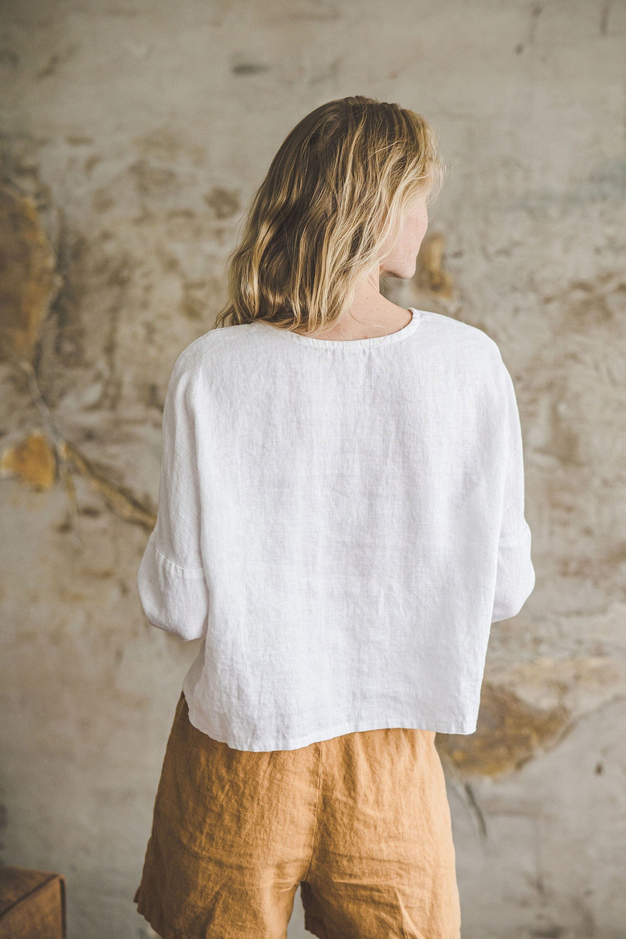 Oversized Short White Linen Top Old Linen Mill 