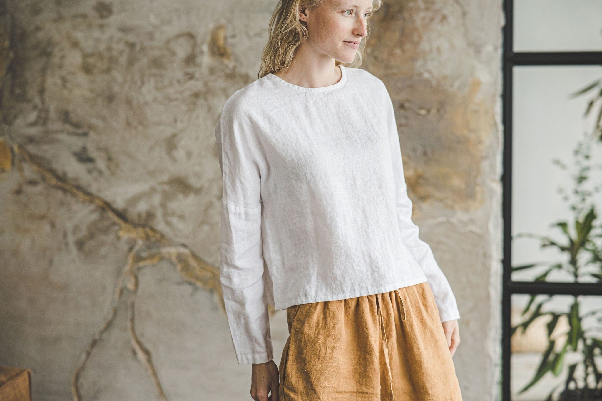 Oversized Short White Linen Top Old Linen Mill 