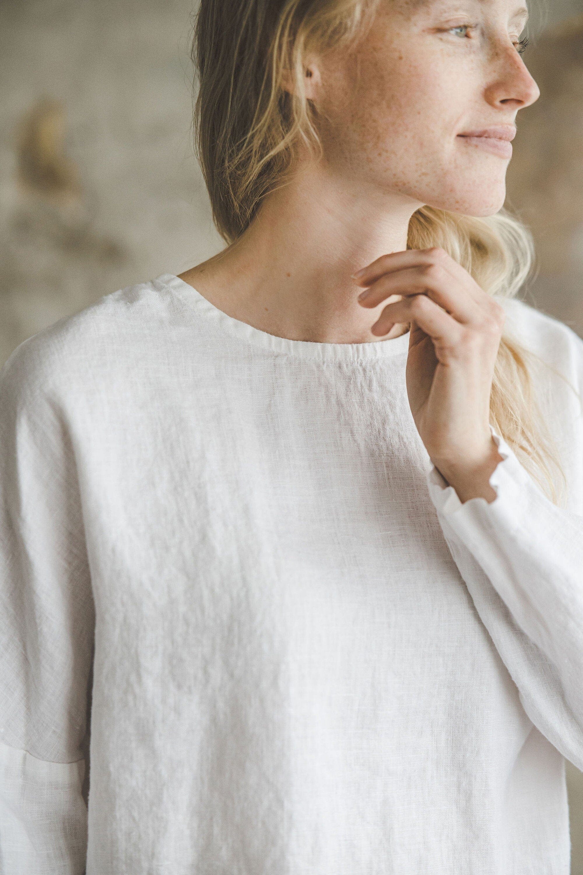 Oversized Short White Linen Top Old Linen Mill 