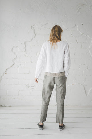 Oversized Short White Linen Top Old Linen Mill 