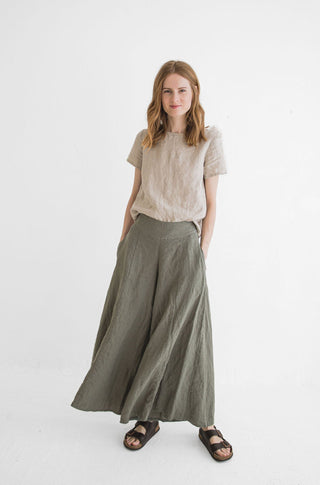 Palazzo Linen Pants, Linen Culottes, Wide Leg Long Linen Pants, Summer Linen Culottes Pants Old Linen Mill 