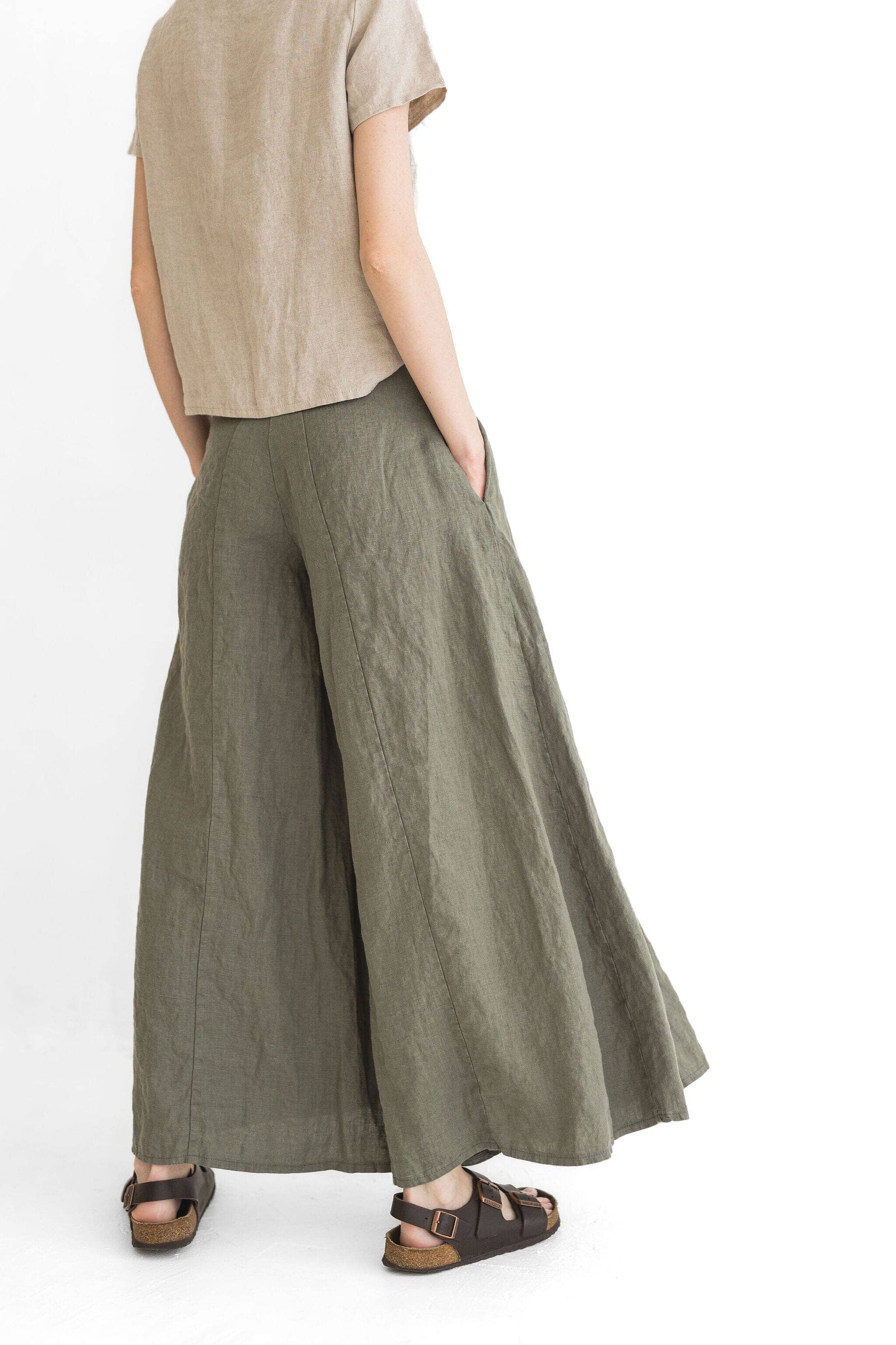 Palazzo Linen Pants, Linen Culottes, Wide Leg Long Linen Pants, Summer Linen Culottes Pants Old Linen Mill 