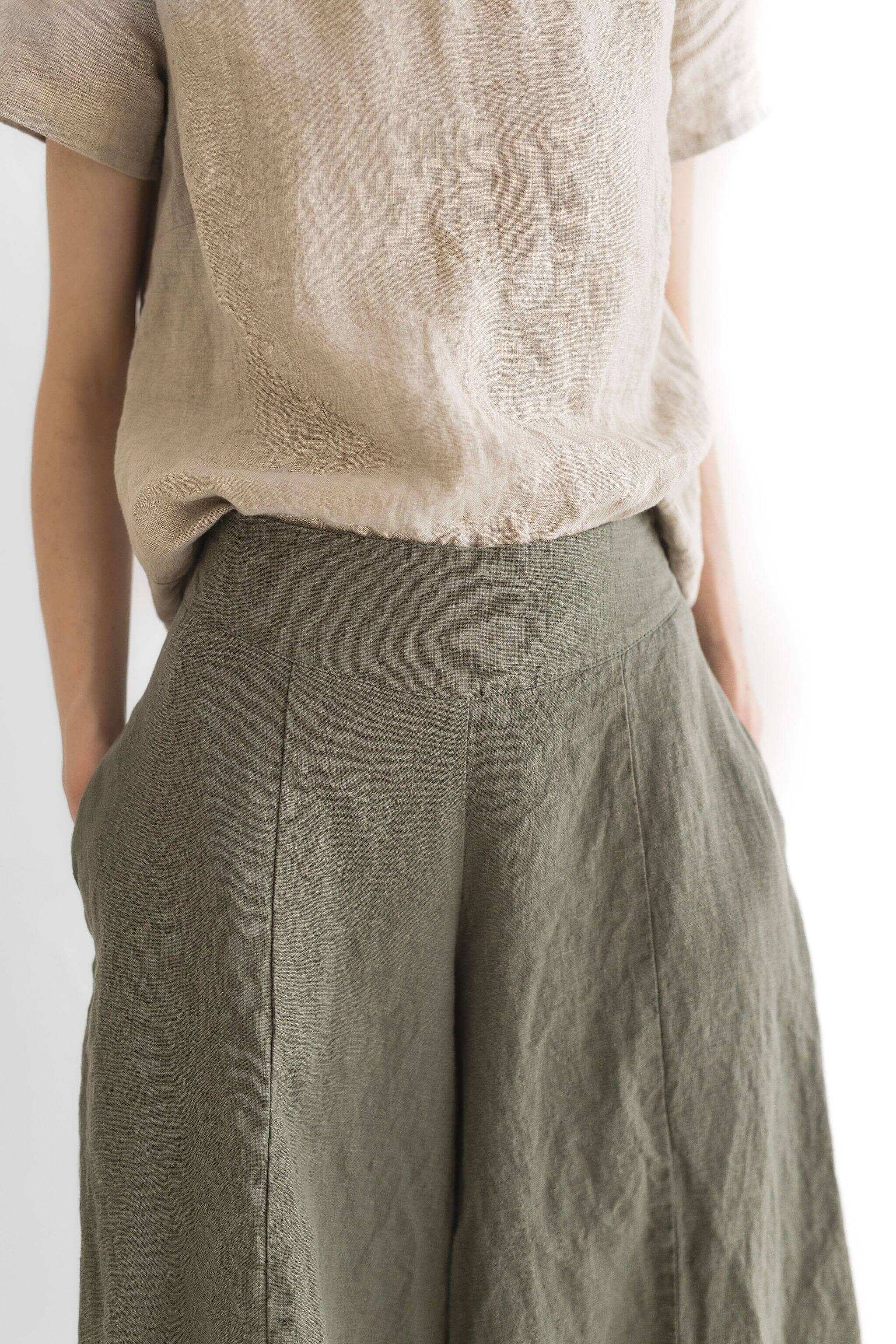 Palazzo Linen Pants, Linen Culottes, Wide Leg Long Linen Pants, Summer Linen Culottes Pants Old Linen Mill 