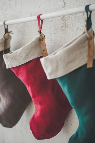 Personalized Christmas Linen Leather Name Tags oldlinenmill.com 