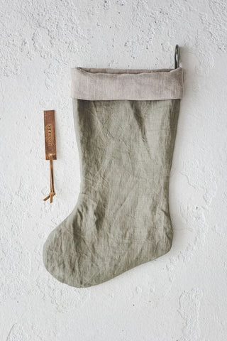 Personalized Christmas Linen Stocking oldlinenmill.com Sage Green 