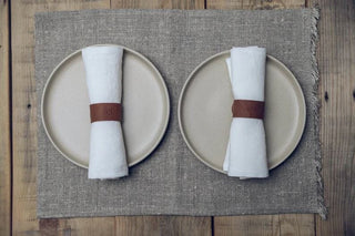 Personalized Handmade Leather Napkin Rings Gift Set Old Linen Mill 