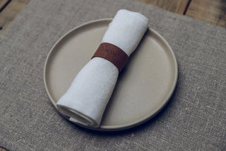 Personalized Handmade Leather Napkin Rings Gift Set Old Linen Mill 
