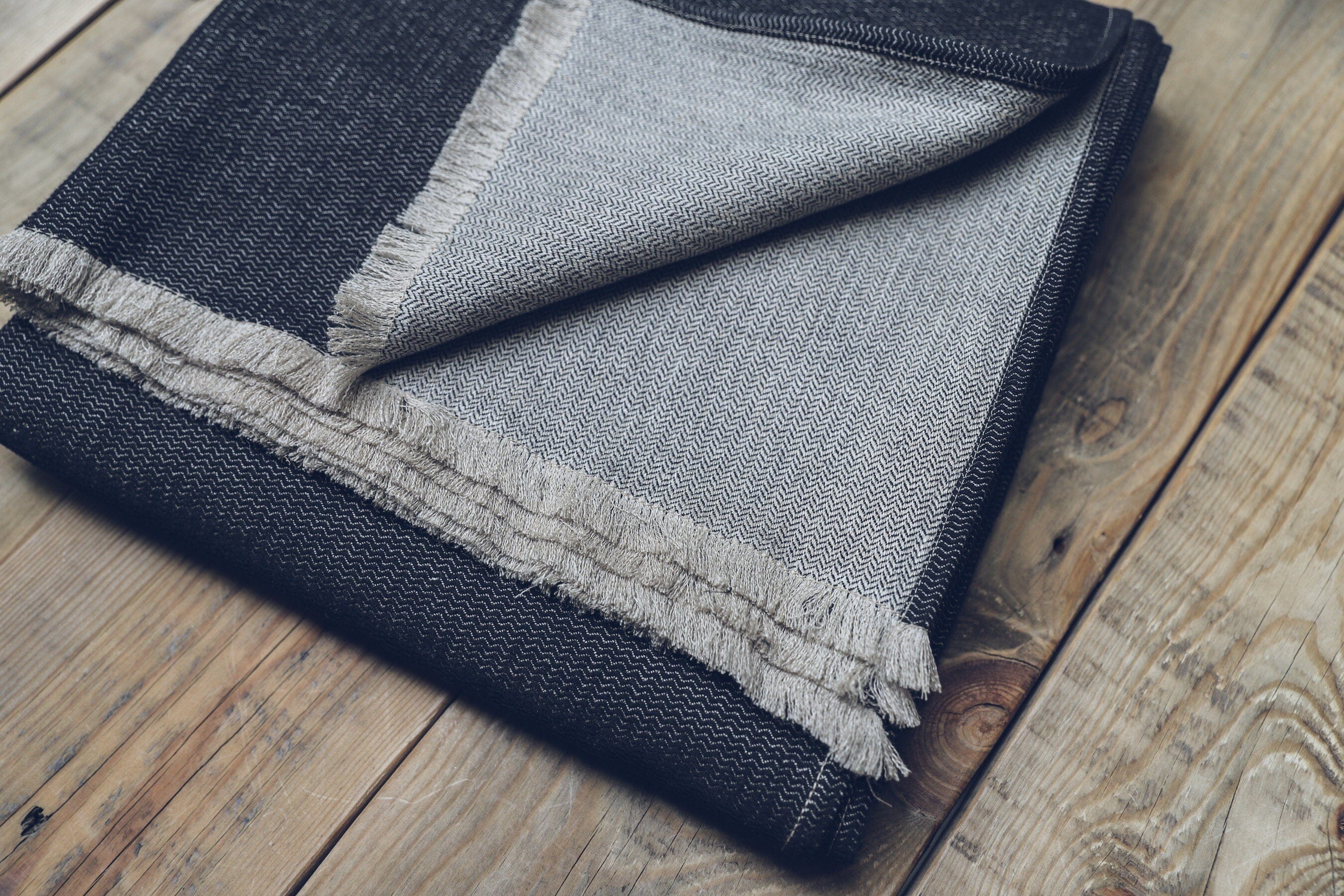 Personalized Leather Handle Strap with Wool Throw Blanket Old Linen Mill 